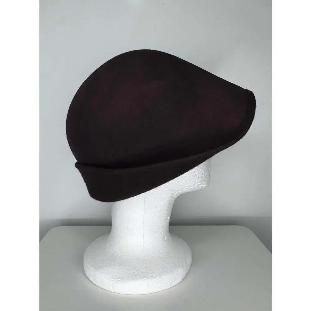 1970s–1980s New York Hat Co Brown Wool Felt Asymmetrical Cloche Hat